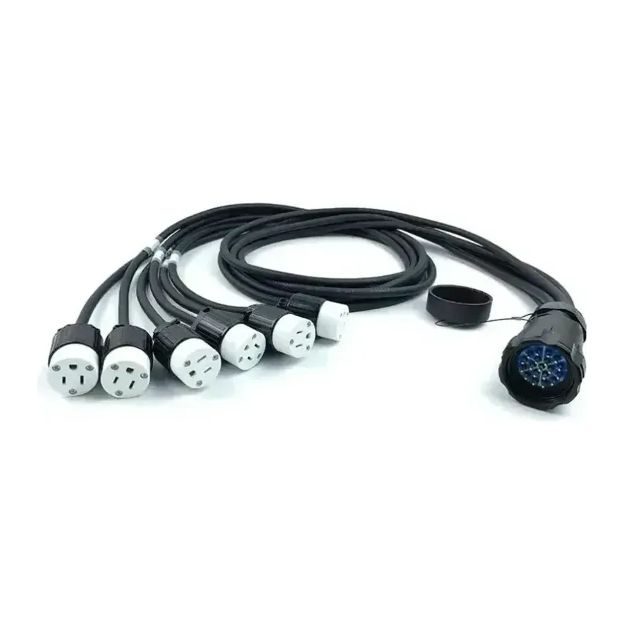 Socapex → 6 × 20 A Breakout Cable — 19-pin · 6 sockets · protective cap