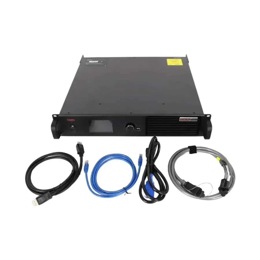 NovaStar MX40 Pro controller with the DisplayPort, Cat6, power and fibre cables supplied in the box