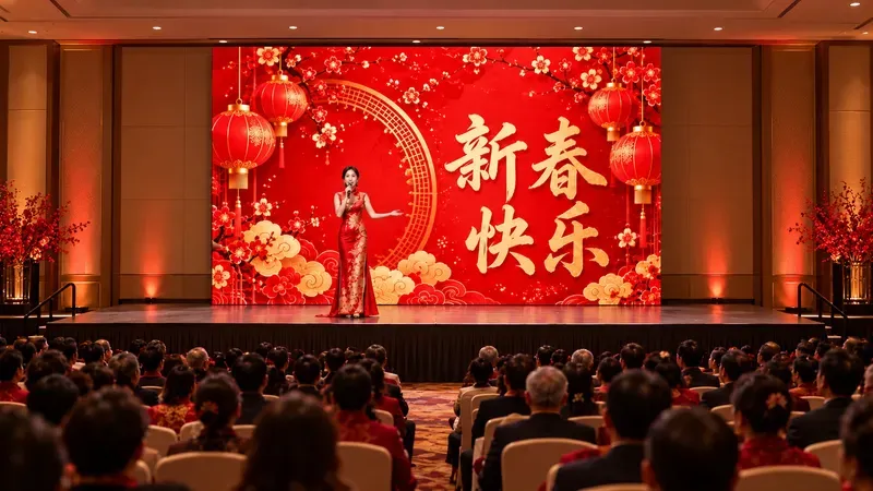 AI 效果示意：春晚舞台的 16.4 × 9.8 英尺 LED 屏