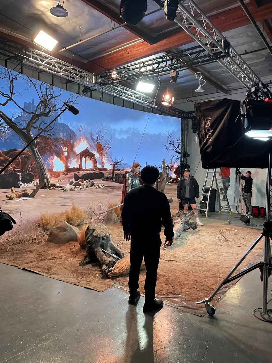 Next scene: a burning village, on the same set