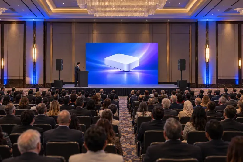 AI rendering: Speech system, Recommended for 200–300 guests