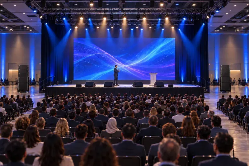 AI rendering: Conferences & concerts, Recommended for 600–1,500 guests