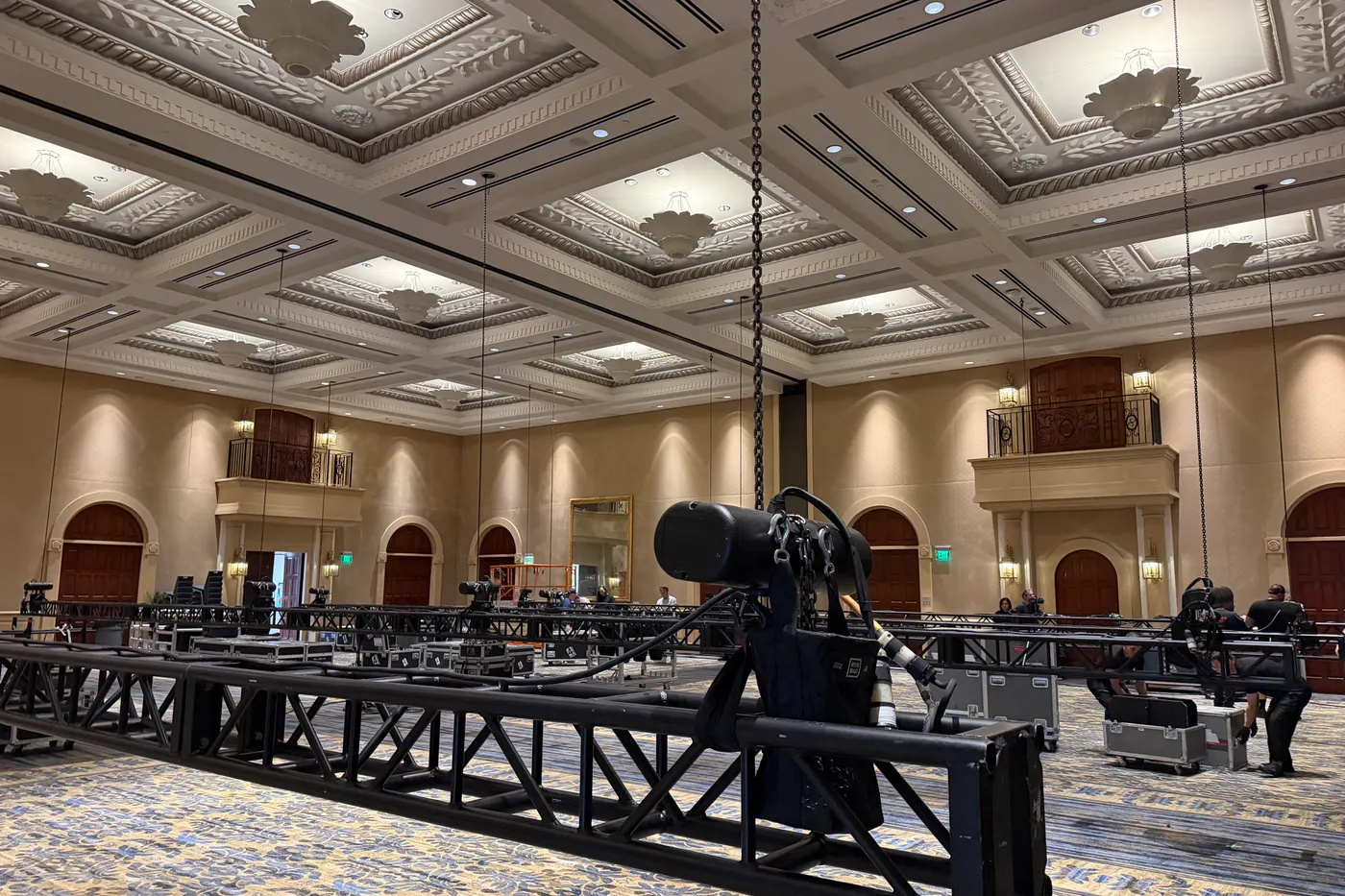 October 11, morning: the lighting truss and motors go in first