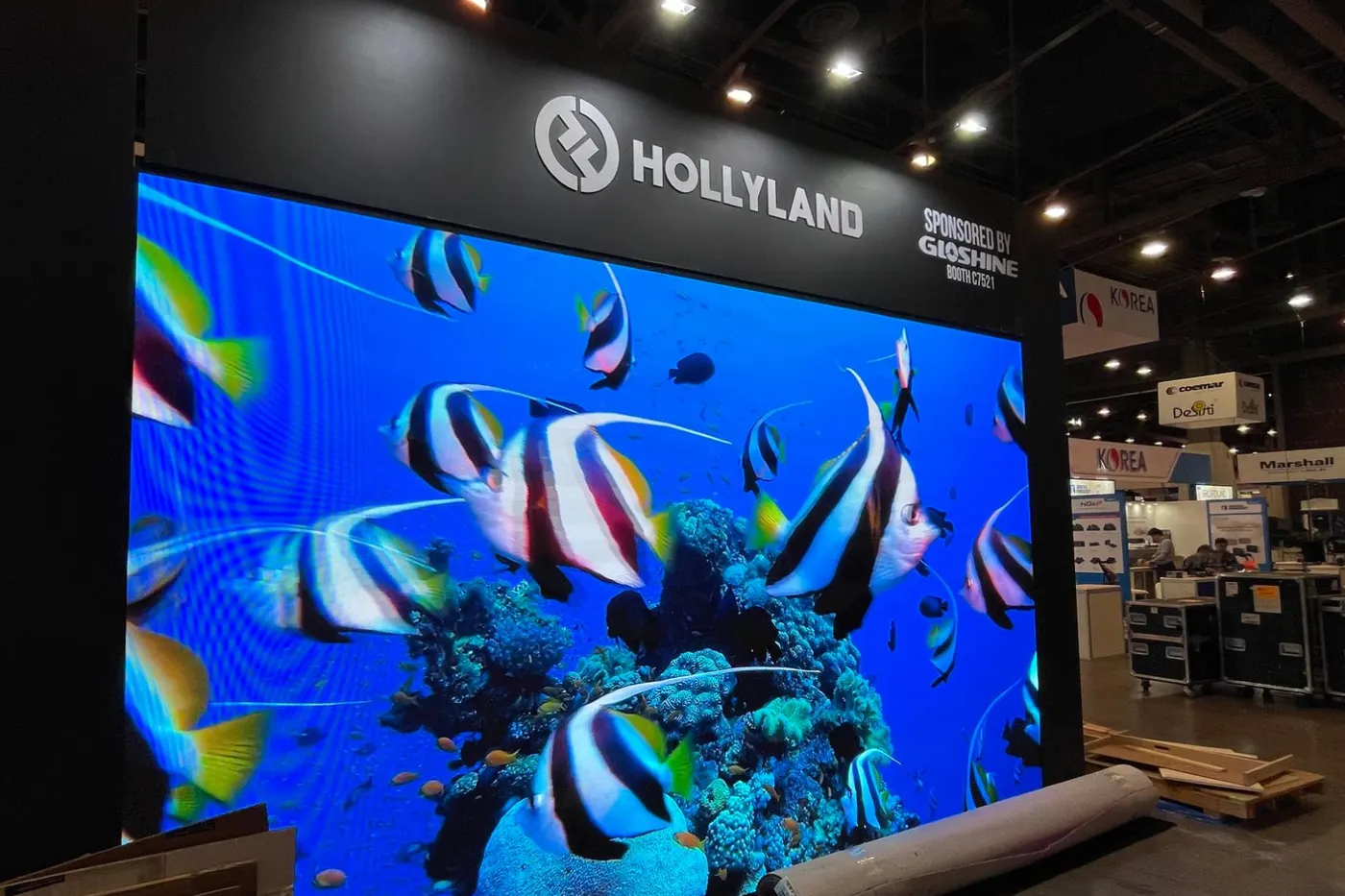 Hollyland’s booth at NAB Show, Las Vegas: 5.5 × 3 m of Gloshine MV Pro 2.6
