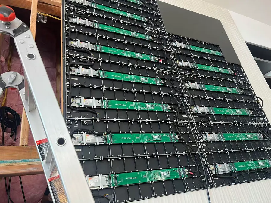 Cabinet backs: receiving cards and power supplies, before the last row